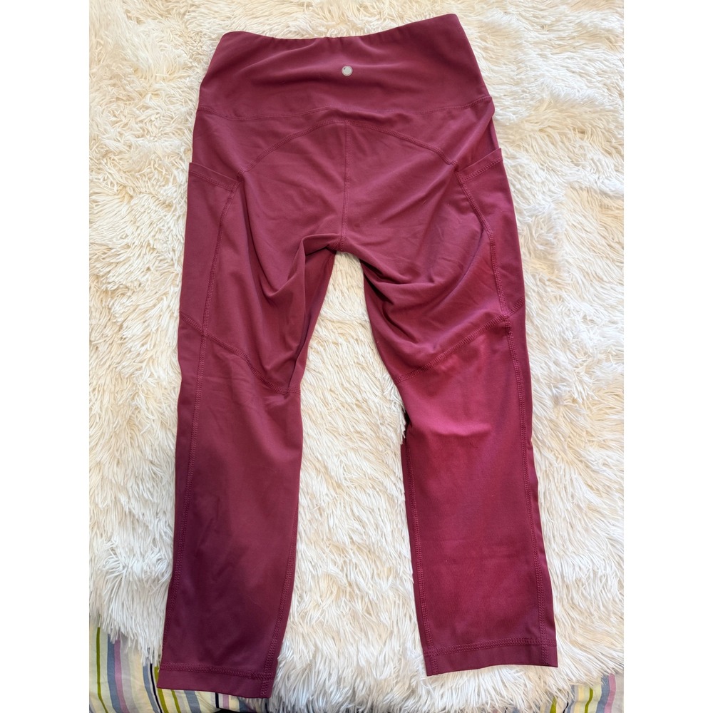 Yogalicious Lux Womens High Waisted Cropped Leggings Burgundy Red Medium Pocket